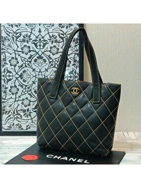 Chanel Wild Stitch Tote Calfskin Black